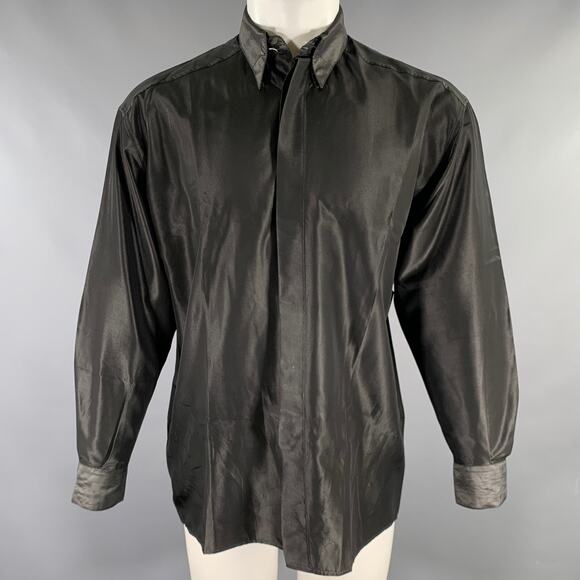 VERSACE Size S Grey Shimmery Acetate Blend Button Down Long Sleeve Shirt